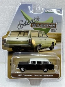 1:64 GreenLight *ESTATE WAGONS 6* Black & Ivory 1955 Chevy 210 Townsman NIP GL1 - Picture 1 of 1
