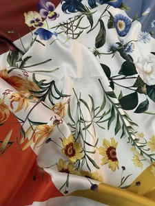 Oscar de La Renta Deadstock Fabric Brown Floral Silk twill 2 Panel Cut - Picture 1 of 4