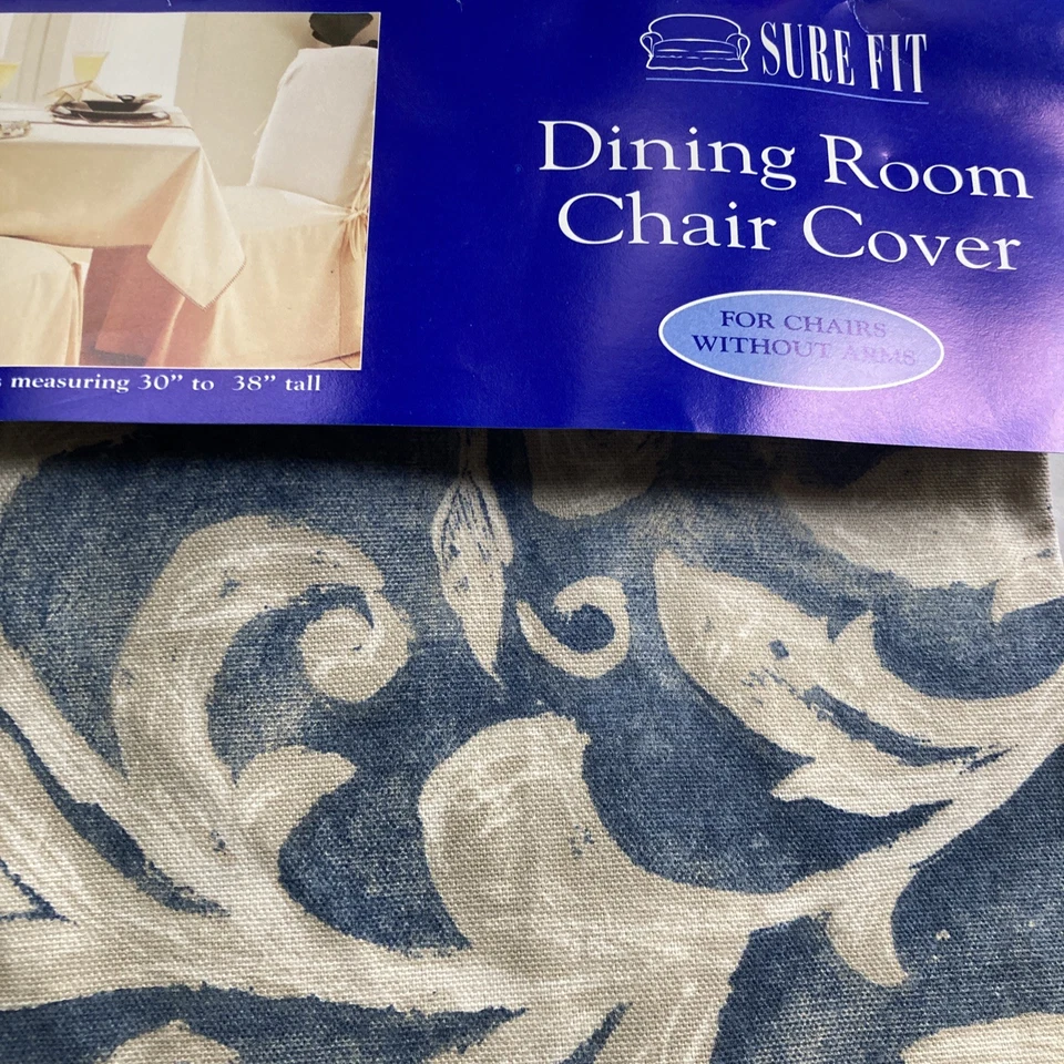Cubierta de silla de comedor Sure Fit 1998 de colección sin brazo EE. UU. beige floral sobre algodón azul Foto 1 de 4