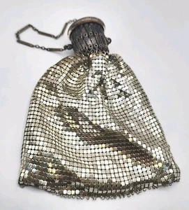 Antique Whiting Davis Mesh Bag Silver Tone Expandable Vintage Art Deco Clutch - Picture 1 of 21