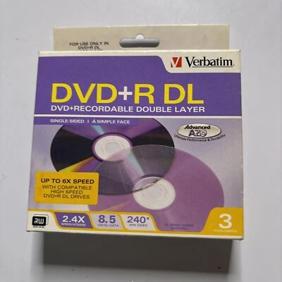 Verbatim DVD+R Recordable 8.5GB  240Min 2.4x  Double Layer Recordable  Pack 3 - Image 1 of 4
