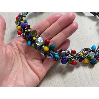 Handgefertigte bunte Draht gehäkelte Perlen Halskette einzigartig künstlerisc... - Bild 1 von 4