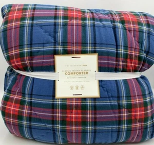 Pottery Barn Teen Classic Tartan Plaid Comforter Full Queen Light Navy #9998F - Picture 1 of 7