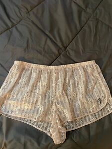 Victorias Secret Body By Victoria Women L Pink Sheer Lace Sleep Shorts NWOT