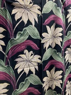 Tela de tela de corteza estampado grande beige amarillo flores sobre negro dramático 76"x45" de colección  Foto 1 de 4