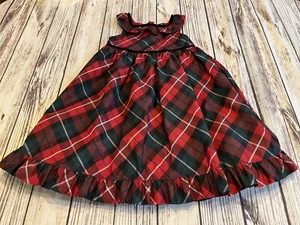 Gap Christmas Plaid Taffeta Dress Girls Sz 5 Sleeveless Red Green Black Ruffles - Picture 1 of 18