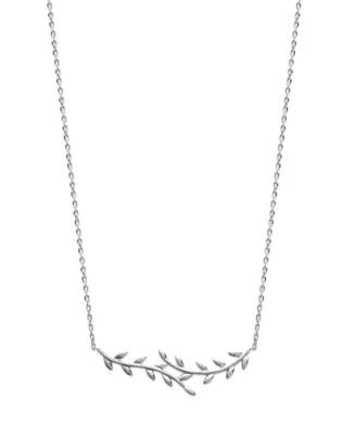 Collana In Argento 925/000 Rodio - Pendente Ramo Foglie Foliage Naturale - Immagine 1 di 4