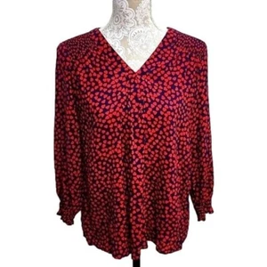 Rachel Roy 3/4 Sleeve Navy Top With Red Hearts Valentines Day Women's XL - Picture 1 of 10