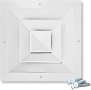 Air Vent Cover HVAC 6 x 6 Inch Neck Size | 4-Way Supply Grille, Aluminum Square - Picture 1 of 1