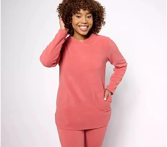 #1044 Denim & Co. Túnica larga Slv cuello cruzado polar regular con dobladillo de delfín XXS Foto 1 de 1