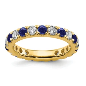 14K Yellow Gold Lab Grown Created Diamond Blue Sapphire Eternity Ring Septemb... - Picture 1 of 88