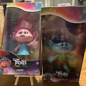 Trolls WORLD TOUR - POPPY Doll 10" + Branch 10” DREAMWORKS Hasbro Toy - New