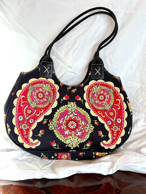 Isabella Fiore 黑色多色佩斯利亮片串珠钱包手提包托特包干净! — 第 1/4 张图片