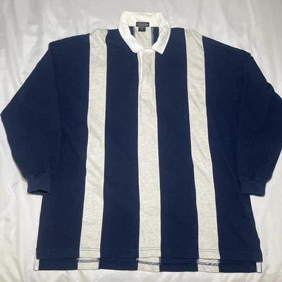 Vintage J. Peterman Stripe Polo Rugby Style Shirt XXL Blue Heavyweight Portugal - Image 1 of 4
