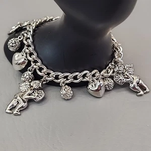 Pulsera Querubín Dije Corazón Cuelga Tono Plata Ángeles 7.5" - Imagen 1 de 13