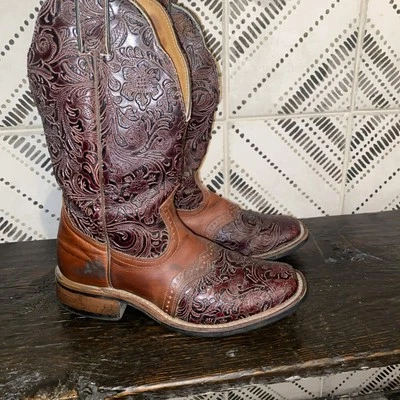 Botas de Vaquero Boulet Mujer Cuero Tocadas a Mano Talla 5.5 C Marrón Dos Tonos Pull On Foto 1 de 4
