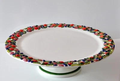 BASSANO KERAMIK Tortenplatte auf Fuß 38 cm FRUTTINI Beeren MEDITERRANES GESCHIRR - Bild 1 von 3