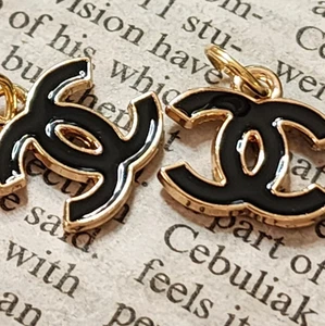 CHANEL ZIPPER PULLS BLACK GOLD SMALL 14 MM SET OF 2 - Picture 1 of 2
