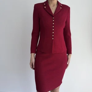 St John Skirt Jacket Suit 2 and 6 Red Santa Knit Wool Career Elegant Military - Picture 1 of 14