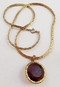 Vintage Faceted DEEP VIOLET STONE PENDANT on Chain 18" Necklace P214 - Picture 1 of 2