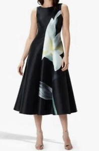 Coast Special Occasion Fit&Flare Black Satin Floral Print Dress UK18 New RRP£189 - Picture 1 of 13