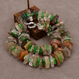 18'' Natural Gold Rutilated Quartz Slice Stone Green Coral Chokers Necklace - Picture 1 of 11