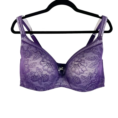 Cacique Lightly Lined Balconette Bra Purple Lace Underwire Sexy Size 40F - Image 1 of 4