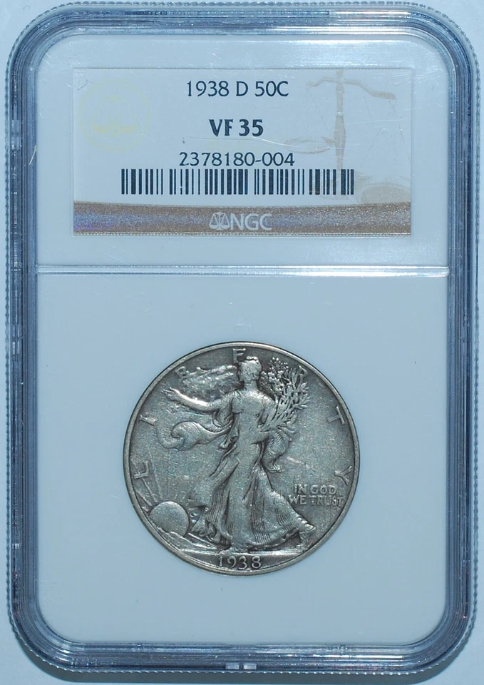 1938 D NGC VF35 Walking Liberty Half Dollar - Image 1 of 2