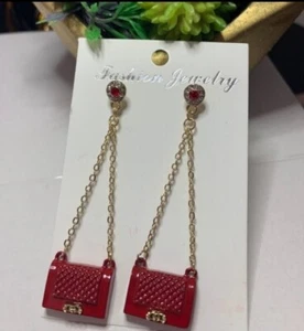 Creative design red bag style chain earrings for women - Picture 1 of 3