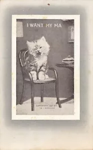 Cartolina: Gattino su sedia, foto B&W, c1907, I Want My Ma, H. I. Robbins - Foto 1 di 2