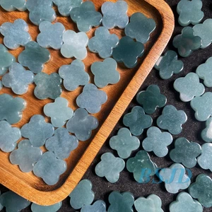 Four Leaf Clover Grade A Jade Blue jadeite no hole Beads Flower pendant Jadeite - Picture 1 of 5