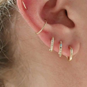 14K Gold Natural Diamond Mini Hoop Women Jewelry Earring-For Mother's Day Gift🎁 - Picture 1 of 5