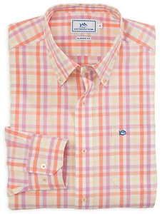NWT Southern Tide Men's Checkered Orange Long Sleeve Button Front Shirt Medium - Picture 1 of 1