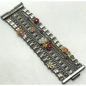 Juicy Couture Multi-Strand Chain & Flowers Distress Silver Tone Finish Bracelet - Picture 1 of 11