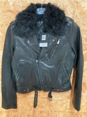 Genuine Iconic BLK DNM Size M Leather Jacket 1 Rrp £709  Detachable Fur Collar - Image 1 of 4