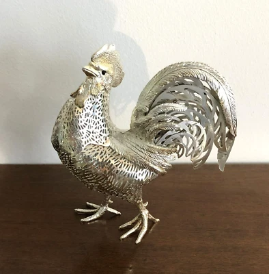 coq en métal argenté CHRISTOFLE collection lumière d'argent Animal Animaux 11 cm - Photo 1/4