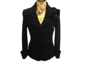 ST. JOHN CAVIAR JACKET BLAZER BLACK SIZE 10 SANTANA KNIT W/FLOWER USA MADE WOOL - Picture 1 of 13