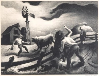 Photographing the Bull Thomas Hart Benton 1926 American Regionalism Farm Life - Image 1 of 2