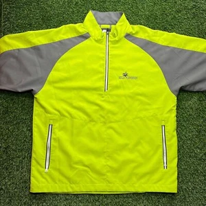 Footjoy FJ Windbreaker Mens Large L Neon Green Yellow Short Sleeve Golf Quarter - Picture 1 of 10