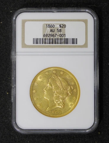 1860 $20 GOLD LIBERTY - NGC AU58! - TONS OF LUSTER! - MEGA RARE!! - KEY DATE! Cover