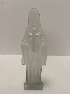 Frosted Glass Mary Or Madonna Candle Holder Holding Cross 10.5” - Picture 1 of 9