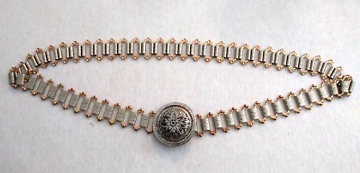 CINTURÓN DE ESLABONES METÁLICOS BICOLOR VINTAGE DE LOS AÑOS 80 ~ 32" ~ Ajustable ~ Desplazamiento ~ Grabado Foto 1 de 4