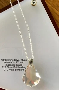 HAND CRAFTED CZ PEAR SHAPED CRYSTAL PENDANT ON A 925 SILVER 18” CHAIN ( 20” ) - Picture 1 of 10