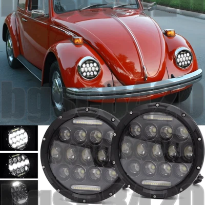 7 inch Round LED Headlights Halo Pair Kit Hi/Low Beam for VW Beetle Classic - Image 1 of 4