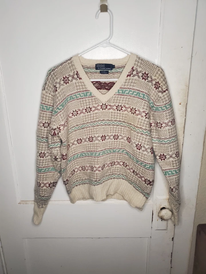 Vtg 90s Polo Ralph Lauren Fair Isle Sweater Long Sleeve Sz L silk/wool/cotton - Image 1 of 4
