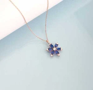 Saphir Stein Narzissen Blumen Halskette aus 925 Sterling Silber ER0583Handgemact - Bild 1 von 6