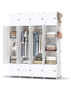 Portable Wardrobe Space Saving Modular Plastic Cabinet with Doors - Picture 1 of 9