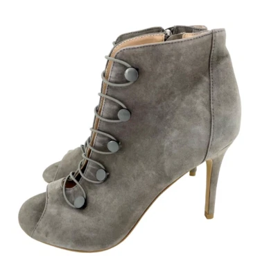 Charles By Charles Grey Suede Peep Toe High Heel Booties SZ 8.5 SH35 - Image 1 of 4