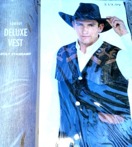 Cowboy Deluxe Vest Wild West Brown Fancy Dress Up Halloween Adult Costume - Picture 1 of 2