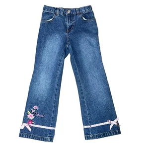 Vintage Disney Princess girls embroidered pink floral and bow Denim jeans sz 6 - Picture 1 of 7